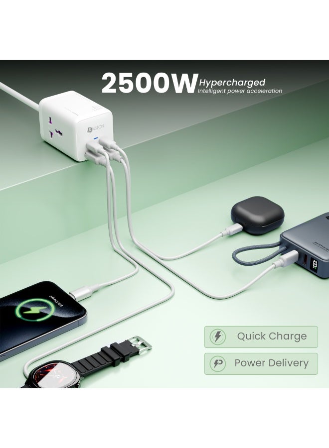 اكساستون مقبس طاقة PowerHive بقوة 65 واط بتقنية GaN مع شحن سريع، ودعم توصيل الطاقة عبر منفذ USB-C، وهيكل من البولي كربونات المقاوم للحريق، ومقبس حائط صغير الحجم، وكابل بطول 1.8 متر، وشحن آمن، مثالي للمنزل والمكتب ومحطات العمل (NMF101) - Image 2